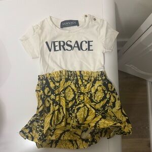 Versace Kids White and Yellow Barocco Dress